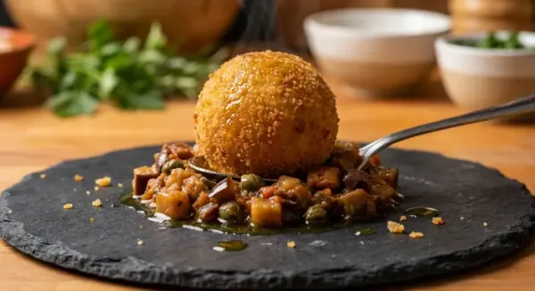 Arancini with aubergine caponata