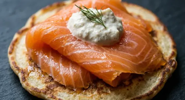 Salmon and horseradish blini