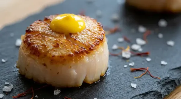 Seared scallops with saffron aioli