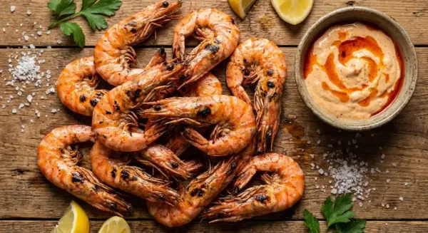 Smoked crevettes with merguez mayo