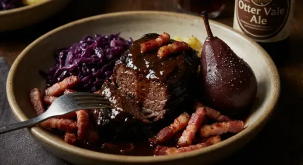 Burrow Farm ruby red beef cheek braised in Otter Vale ale