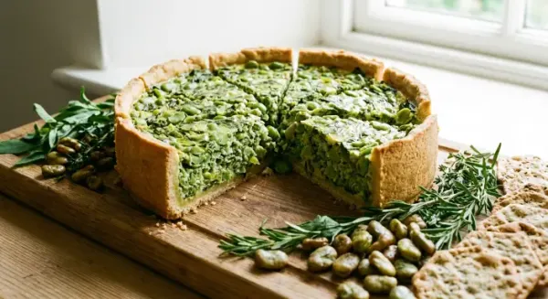 Broad bean, wild leeks and sorrel cheesecake