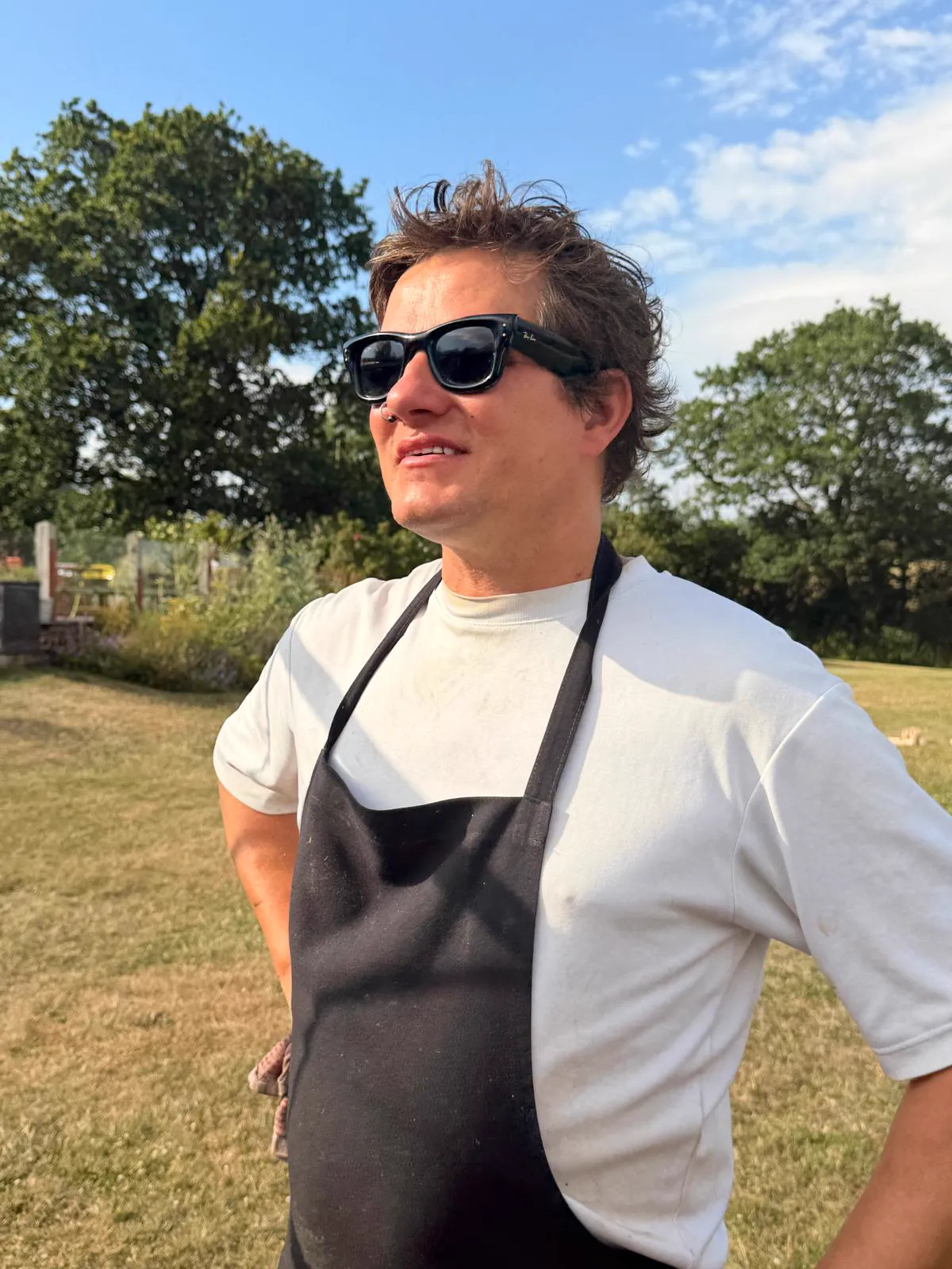 Chef Dave Corker at an outdoor wedding venue in the Devon countryside
