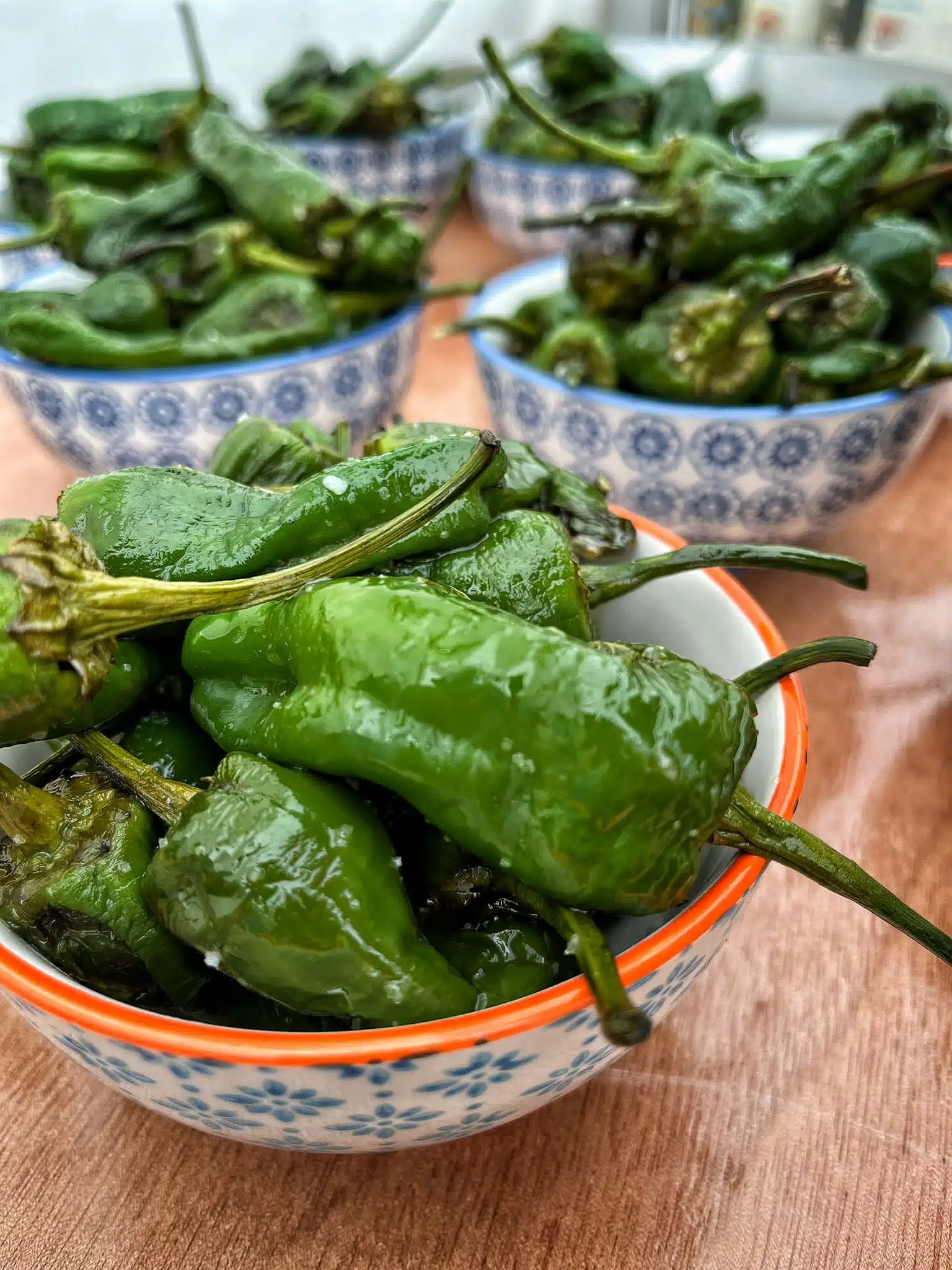 A bowl of green peppers
